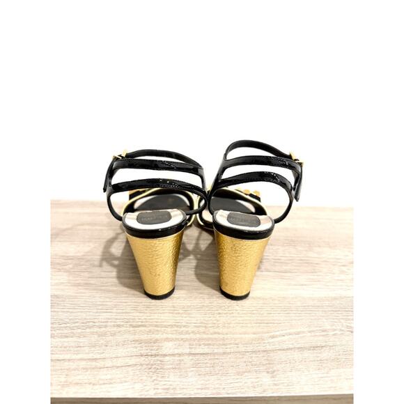 Fendi Studded Metallic & Patent Leather Heeled Sandals Black/Gold Womens EU 37.5 - Picture 4 of 6
